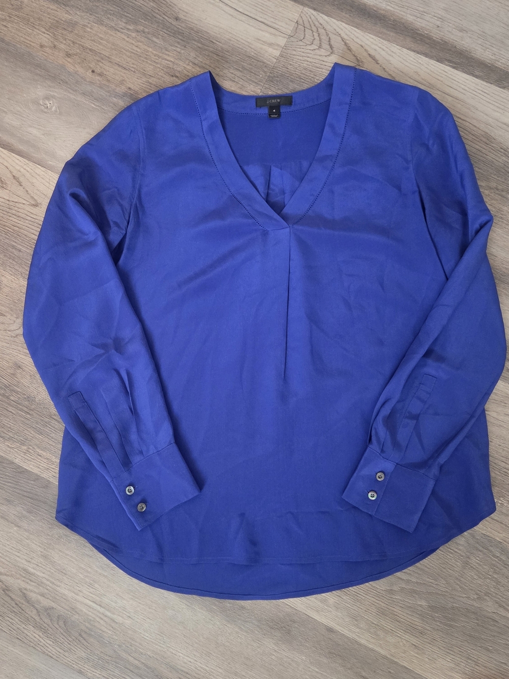 J. Crew 100% Silk V-Neck Blouse Women’s Sz 4 Cobalt Blue Long Sleeve Career Wear